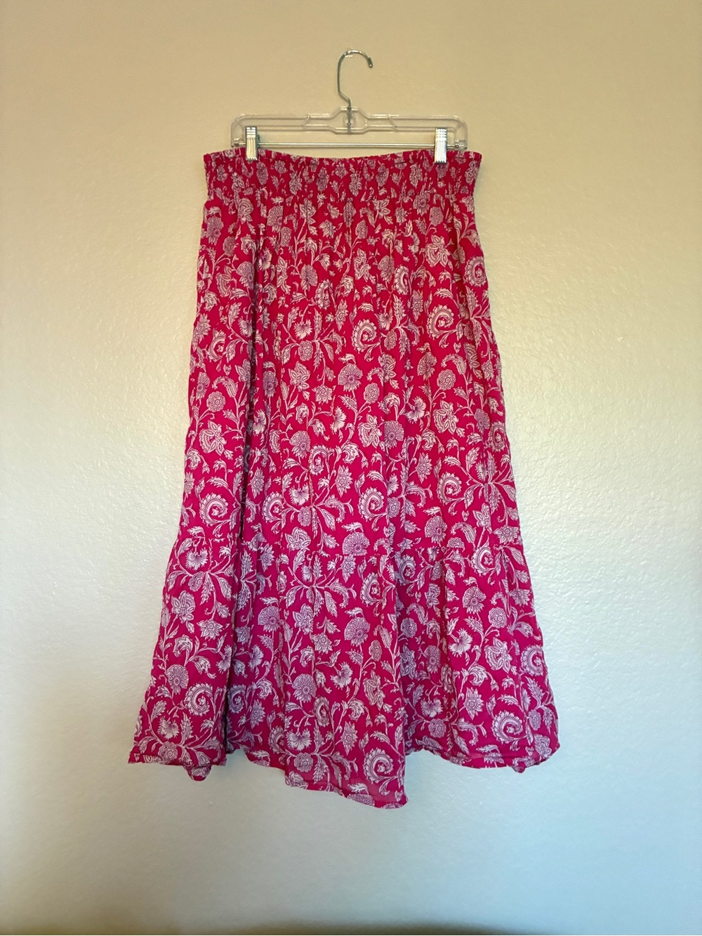 365 Destination Pink Floral Maxi Skirt Smocked Waist & Inner Shell 100% Cotton